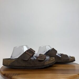 Mens Birkenstock Arizona Soft Footbed Brown Leather Slide Sandals Size EU 42 GUC